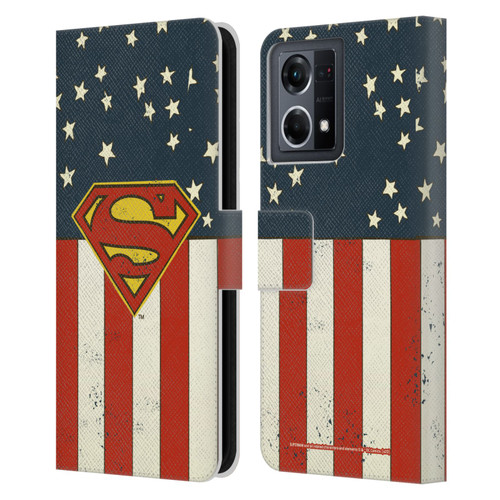 Superman DC Comics Logos U.S. Flag Leather Book Wallet Case Cover For OPPO Reno8 4G