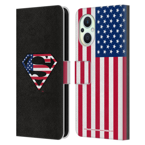Superman DC Comics Logos U.S. Flag 2 Leather Book Wallet Case Cover For OPPO Reno8 Lite