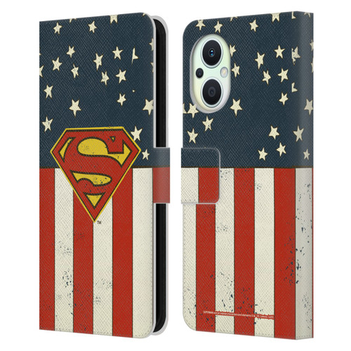 Superman DC Comics Logos U.S. Flag Leather Book Wallet Case Cover For OPPO Reno8 Lite