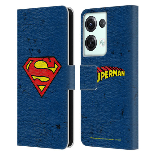 Superman DC Comics Logos Distressed Leather Book Wallet Case Cover For OPPO Reno8 Pro