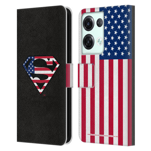 Superman DC Comics Logos U.S. Flag 2 Leather Book Wallet Case Cover For OPPO Reno8 Pro