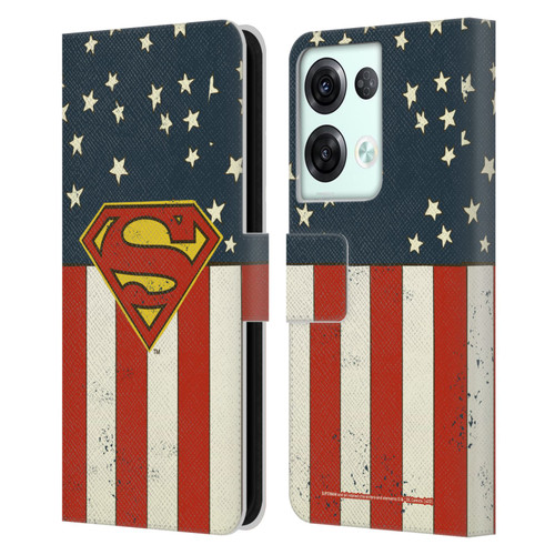 Superman DC Comics Logos U.S. Flag Leather Book Wallet Case Cover For OPPO Reno8 Pro