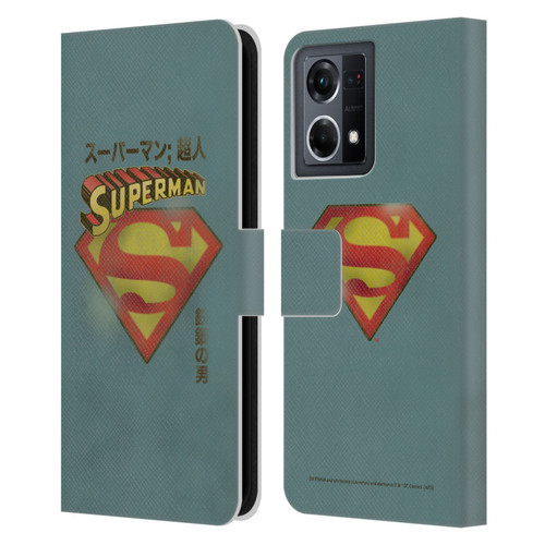 Superman DC Comics Vintage Fashion Japanese Logo Leather Book Wallet Case Cover For OPPO Reno8 4G