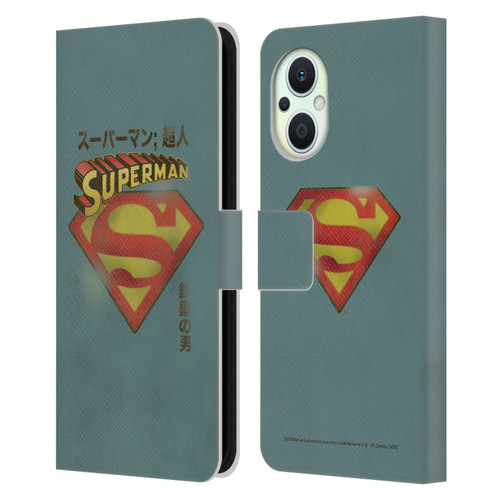 Superman DC Comics Vintage Fashion Japanese Logo Leather Book Wallet Case Cover For OPPO Reno8 Lite