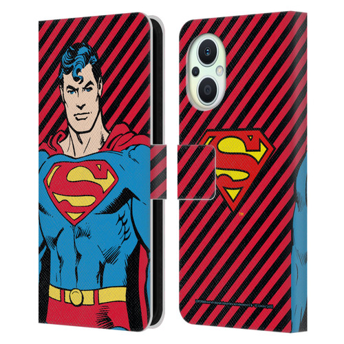 Superman DC Comics Vintage Fashion Stripes Leather Book Wallet Case Cover For OPPO Reno8 Lite