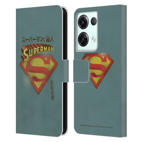 Superman DC Comics Vintage Fashion Japanese Logo Leather Book Wallet Case Cover For OPPO Reno8 Pro