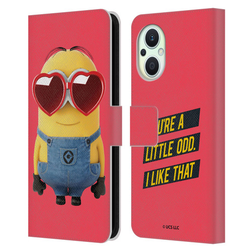 Minions Rise of Gru(2021) Valentines 2021 Heart Glasses Leather Book Wallet Case Cover For OPPO Reno8 Lite