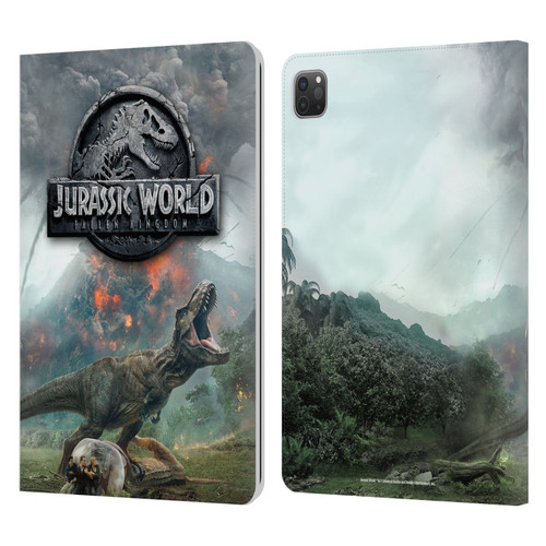 Jurassic World Fallen Kingdom Key Art T-Rex Volcano Leather Book Wallet Case Cover For Apple iPad Pro 11 2020 / 2021 / 2022