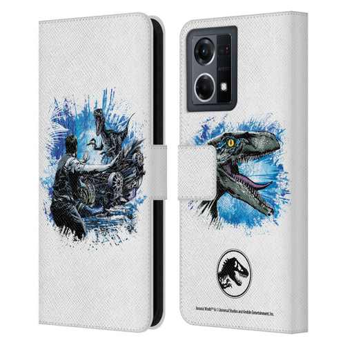 Jurassic World Fallen Kingdom Key Art Blue & Owen Distressed Look Leather Book Wallet Case Cover For OPPO Reno8 4G