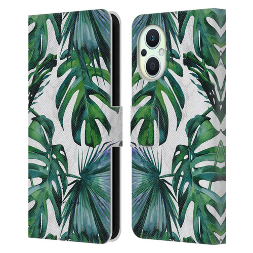 Nature Magick Tropical Palm Leaves On Marble Green Tropics Leather Book Wallet Case Cover For OPPO Reno8 Lite