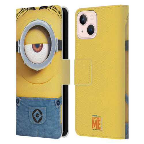 Despicable Me Full Face Minions Stuart Leather Book Wallet Case Cover For Apple iPhone 13