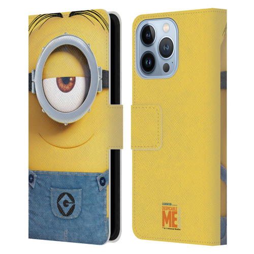 Despicable Me Full Face Minions Stuart Leather Book Wallet Case Cover For Apple iPhone 13 Pro
