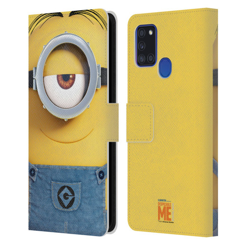 Despicable Me Full Face Minions Stuart Leather Book Wallet Case Cover For Samsung Galaxy A21s (2020)