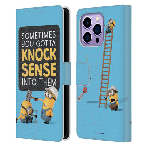 Despicable Me Funny Minions Knock Sense Leather Book Wallet Case Cover For Apple iPhone 14 Pro Max