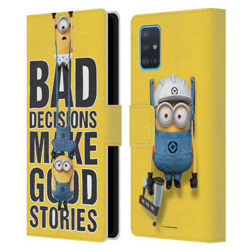 Despicable Me Funny Minions Bad Decisions Leather Book Wallet Case Cover For Samsung Galaxy A51 (2019)