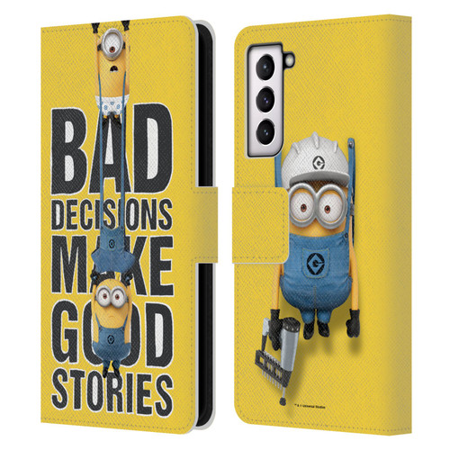 Despicable Me Funny Minions Bad Decisions Leather Book Wallet Case Cover For Samsung Galaxy S21 5G