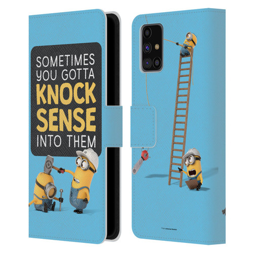 Despicable Me Funny Minions Knock Sense Leather Book Wallet Case Cover For Samsung Galaxy M31s (2020)