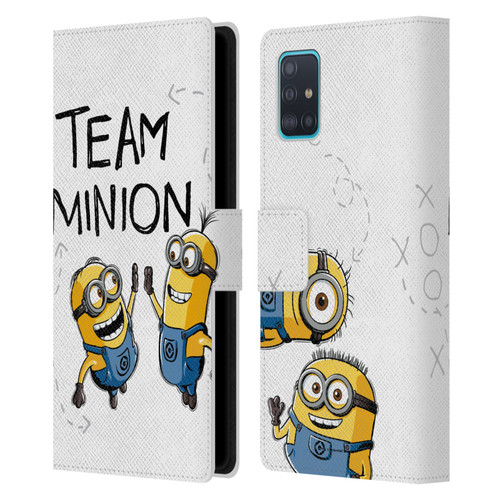 Despicable Me Minion Graphics Team High Five Leather Book Wallet Case Cover For Samsung Galaxy A51 (2019)
