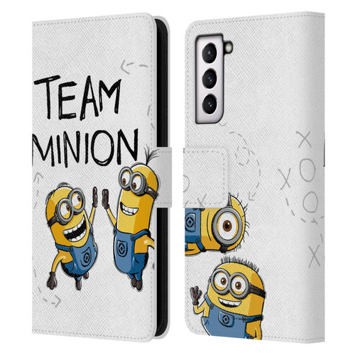 Despicable Me Minion Graphics Team High Five Leather Book Wallet Case Cover For Samsung Galaxy S21 5G