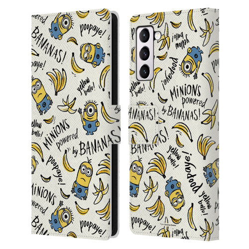 Despicable Me Minion Graphics Banana Doodle Pattern Leather Book Wallet Case Cover For Samsung Galaxy S21+ 5G