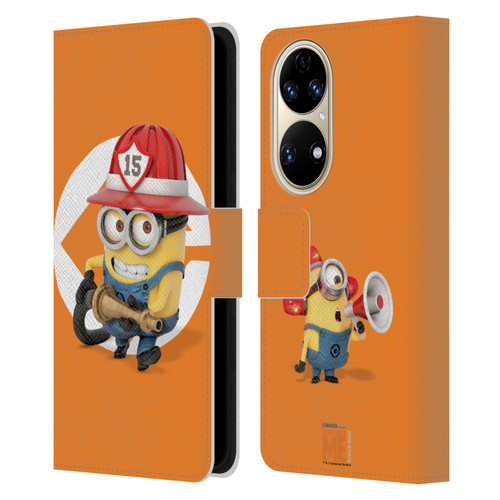 Despicable Me Minions Bob Fireman Costume Leather Book Wallet Case Cover For Huawei P50
