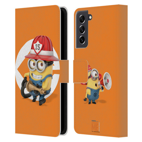 Despicable Me Minions Bob Fireman Costume Leather Book Wallet Case Cover For Samsung Galaxy S21 FE 5G