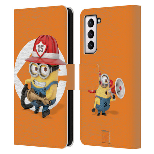 Despicable Me Minions Bob Fireman Costume Leather Book Wallet Case Cover For Samsung Galaxy S21 5G