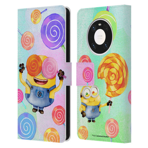 Despicable Me Watercolour Minions Bob Lollipop Leather Book Wallet Case Cover For Huawei Mate 40 Pro 5G