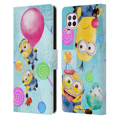 Despicable Me Watercolour Minions Bob And Stuart Bubble Leather Book Wallet Case Cover For Huawei Nova 6 SE / P40 Lite