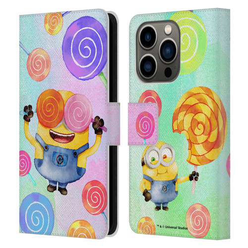 Despicable Me Watercolour Minions Bob Lollipop Leather Book Wallet Case Cover For Apple iPhone 14 Pro