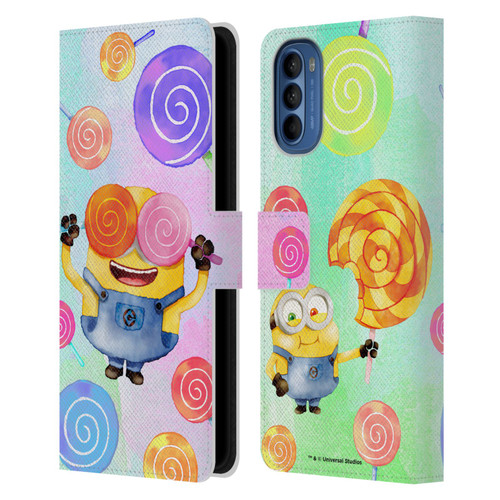 Despicable Me Watercolour Minions Bob Lollipop Leather Book Wallet Case Cover For Motorola Moto G41