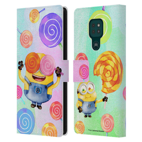 Despicable Me Watercolour Minions Bob Lollipop Leather Book Wallet Case Cover For Motorola Moto G9 Play