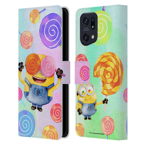 Despicable Me Watercolour Minions Bob Lollipop Leather Book Wallet Case Cover For OPPO Find X5