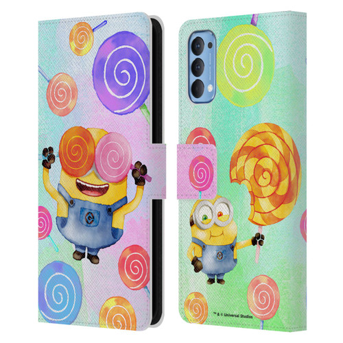 Despicable Me Watercolour Minions Bob Lollipop Leather Book Wallet Case Cover For OPPO Reno 4 5G