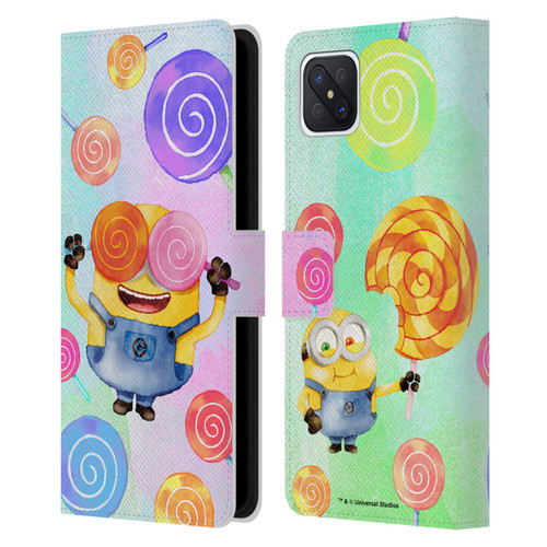 Despicable Me Watercolour Minions Bob Lollipop Leather Book Wallet Case Cover For OPPO Reno4 Z 5G