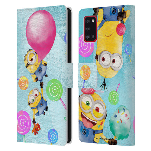 Despicable Me Watercolour Minions Bob And Stuart Bubble Leather Book Wallet Case Cover For Samsung Galaxy A31 (2020)