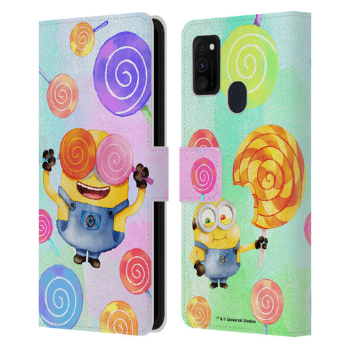 Despicable Me Watercolour Minions Bob Lollipop Leather Book Wallet Case Cover For Samsung Galaxy M30s (2019)/M21 (2020)