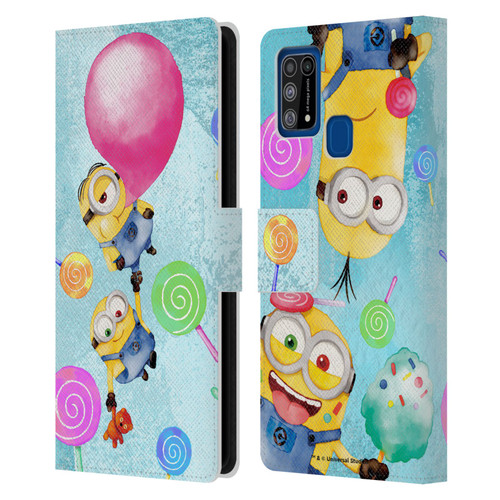 Despicable Me Watercolour Minions Bob And Stuart Bubble Leather Book Wallet Case Cover For Samsung Galaxy M31 (2020)