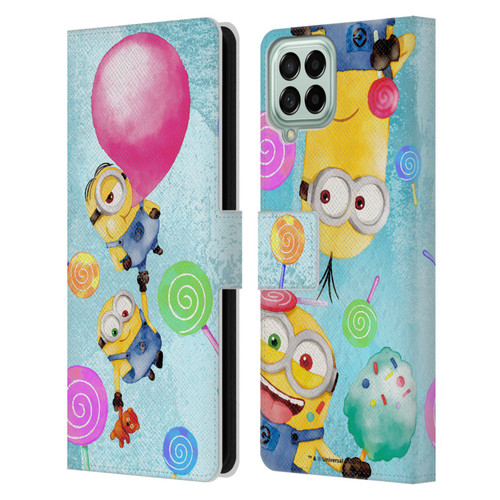 Despicable Me Watercolour Minions Bob And Stuart Bubble Leather Book Wallet Case Cover For Samsung Galaxy M53 (2022)