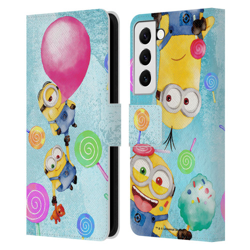 Despicable Me Watercolour Minions Bob And Stuart Bubble Leather Book Wallet Case Cover For Samsung Galaxy S22 5G