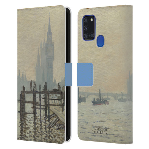 The National Gallery Art Monet Thames Leather Book Wallet Case Cover For Samsung Galaxy A21s (2020)
