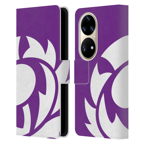 Scotland Rugby Oversized Thistle Purple Heather Leather Book Wallet Case Cover For Huawei P50 Pro