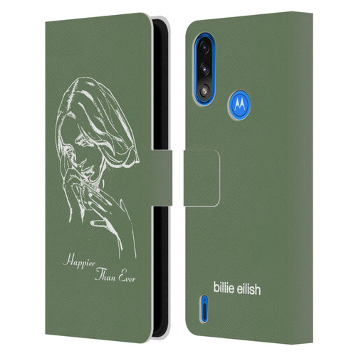 Billie Eilish Happier Than Ever Album Stencil Green Leather Book Wallet Case Cover For Motorola Moto E7 Power / Moto E7i Power