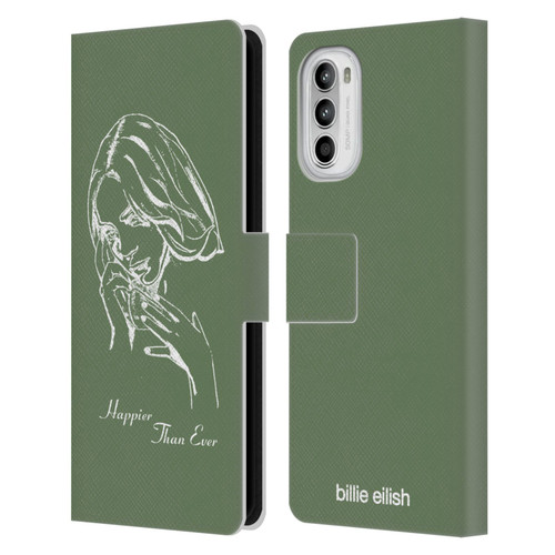 Billie Eilish Happier Than Ever Album Stencil Green Leather Book Wallet Case Cover For Motorola Moto G52