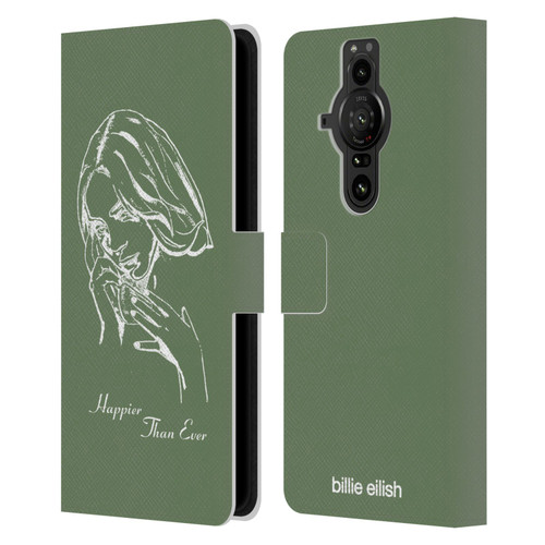 Billie Eilish Happier Than Ever Album Stencil Green Leather Book Wallet Case Cover For Sony Xperia Pro-I