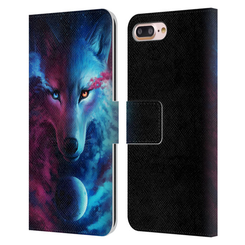 Jonas "JoJoesArt" Jödicke Wildlife Wolf Galaxy Leather Book Wallet Case Cover For Apple iPhone 7 Plus / iPhone 8 Plus
