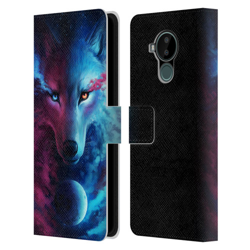 Jonas "JoJoesArt" Jödicke Wildlife Wolf Galaxy Leather Book Wallet Case Cover For Nokia C30