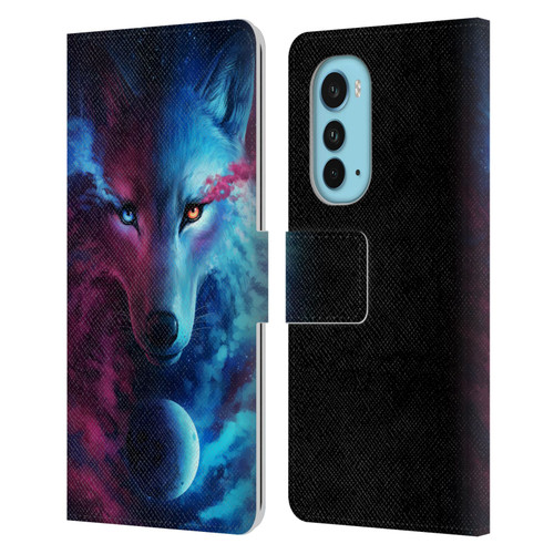 Jonas "JoJoesArt" Jödicke Wildlife Wolf Galaxy Leather Book Wallet Case Cover For Motorola Edge (2022)
