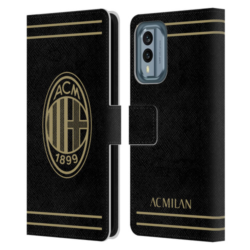 AC Milan Crest Black And Gold Leather Book Wallet Case Cover For Nokia X30