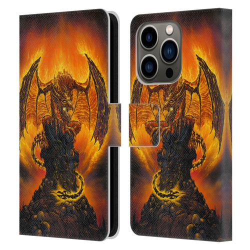 Ed Beard Jr Dragons Harbinger Of Fire Leather Book Wallet Case Cover For Apple iPhone 14 Pro